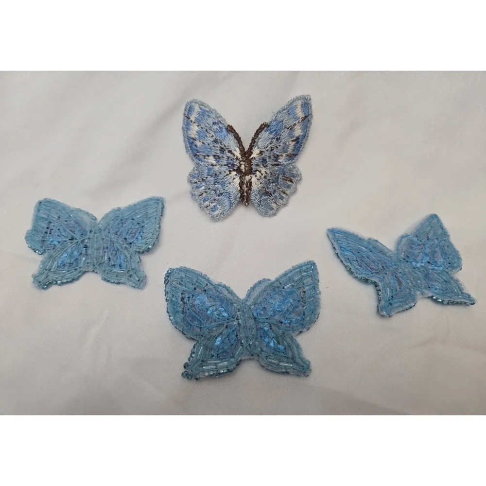 Vtg Flying Butterfly Beaded Sequined & Embroidered Sew-On Applique Craft Patches